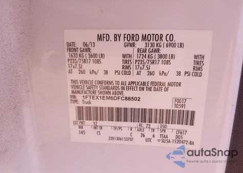 2013 Ford F-150 Xl from USA, damaged, VIN 1FTEX1EM6DFC88502